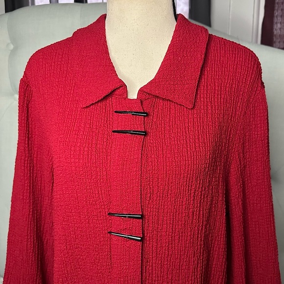 3/$20 💥 Indigo Moon Red Tunic Top Lagenlook Bell Sleeve Button Front Collared - Picture 7 of 16